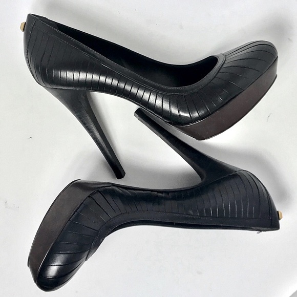 🎉BCBGMaxAzria Black Leather Platform Stiletto Heels - Picture 3 of 8